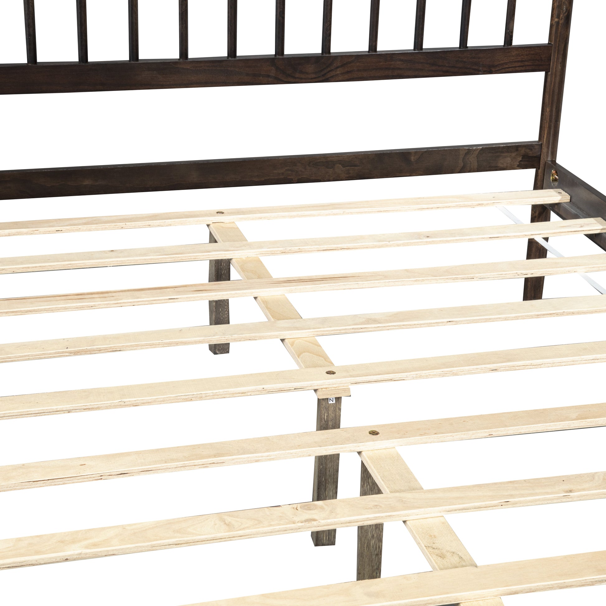 Traditional Style Queen Size Bed with Headboard and Footboard, Pinewood Bed with Strengthened Bed Frame,Brown image 5