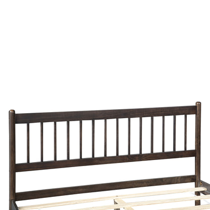 Traditional Style Queen Size Bed with Headboard and Footboard, Pinewood Bed with Strengthened Bed Frame,Brown image 7