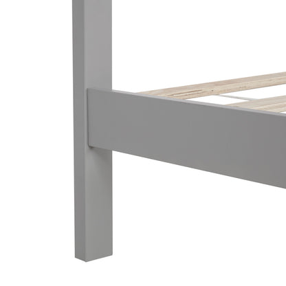 Farmhouse Style Queen Size Bed with Barn Door Designed Headboard and Footboard, Pinewood Bed with Strengthened Bed Frame,Grey image 12