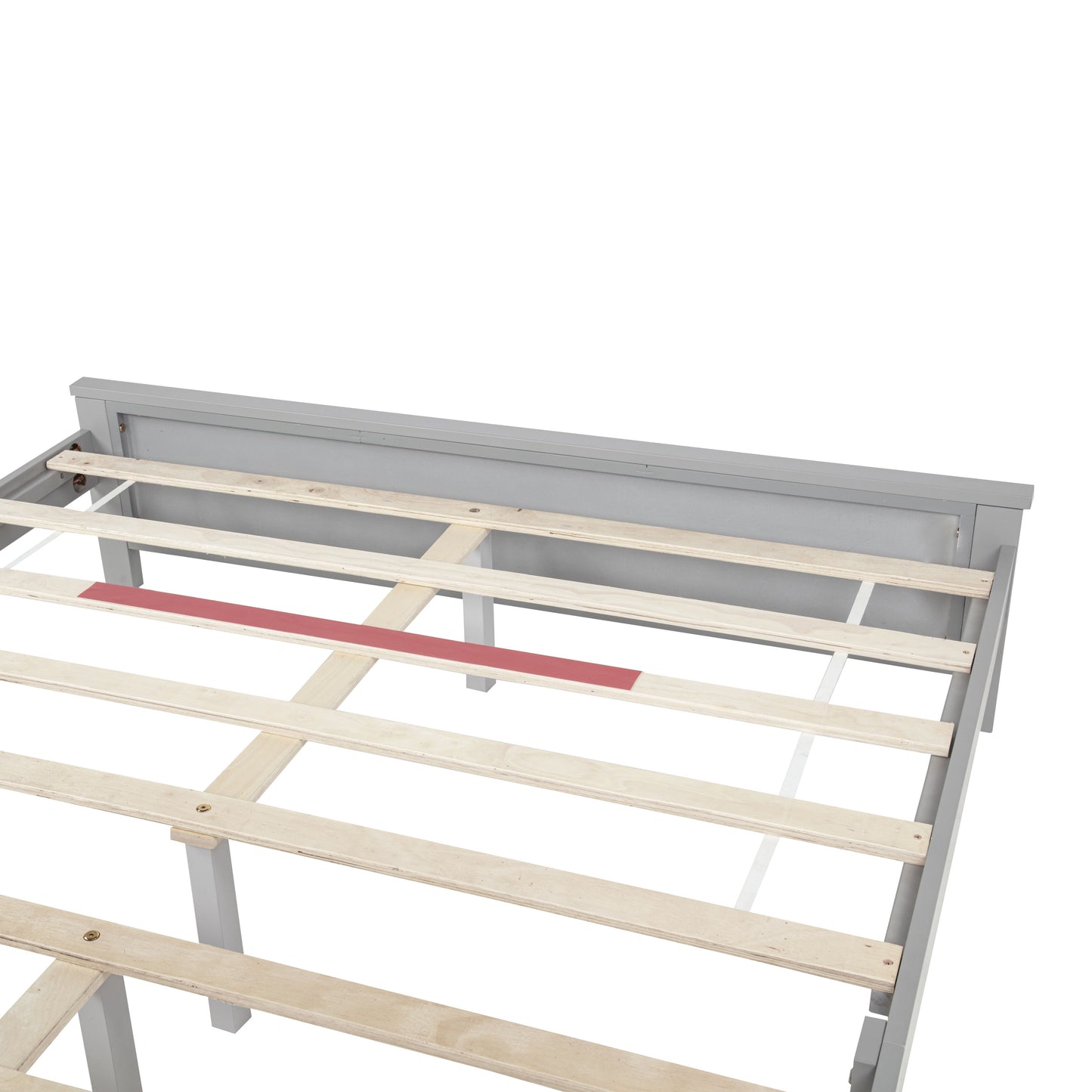 Farmhouse Style Queen Size Bed with Barn Door Designed Headboard and Footboard, Pinewood Bed with Strengthened Bed Frame,Grey image 3