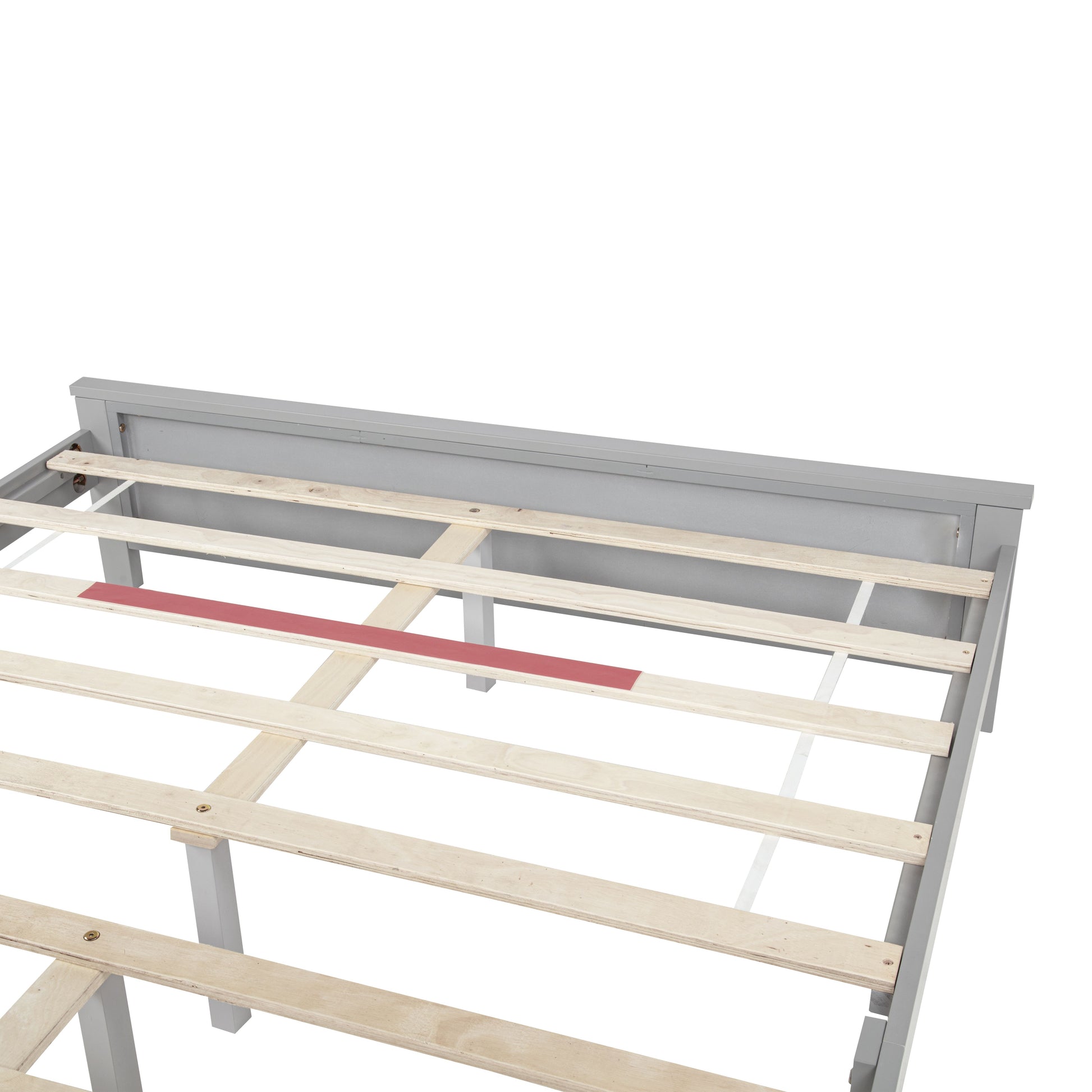 Farmhouse Style Queen Size Bed with Barn Door Designed Headboard and Footboard, Pinewood Bed with Strengthened Bed Frame,Grey image 3