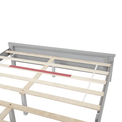Farmhouse Style Queen Size Bed with Barn Door Designed Headboard and Footboard, Pinewood Bed with Strengthened Bed Frame,Grey image 3