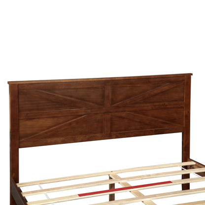 Farmhouse Style Queen Size Bed with Barn Door Designed Headboard and Footboard, Pinewood Bed with Strengthened Bed Frame,Walnut image 10
