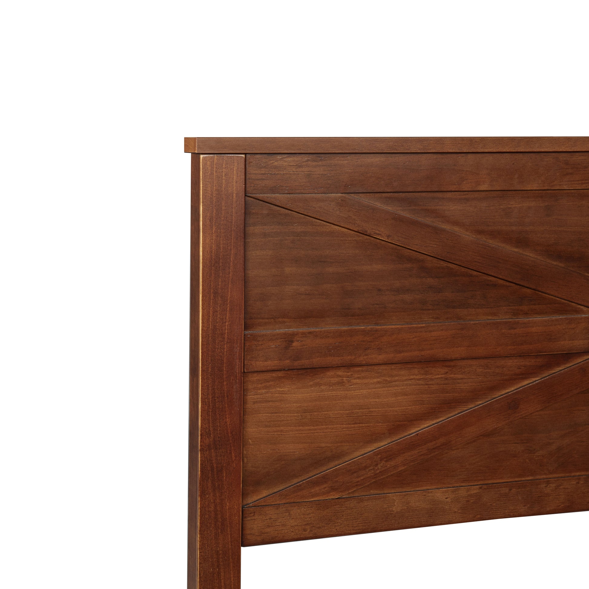 Farmhouse Style Queen Size Bed with Barn Door Designed Headboard and Footboard, Pinewood Bed with Strengthened Bed Frame,Walnut image 9
