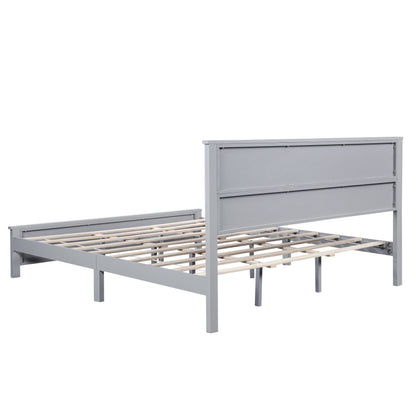 Farmhouse Style King Size Bed with Barn Door Designed Headboard and Footboard, Pinewood Bed with Strengthened Bed Frame,Grey image 11