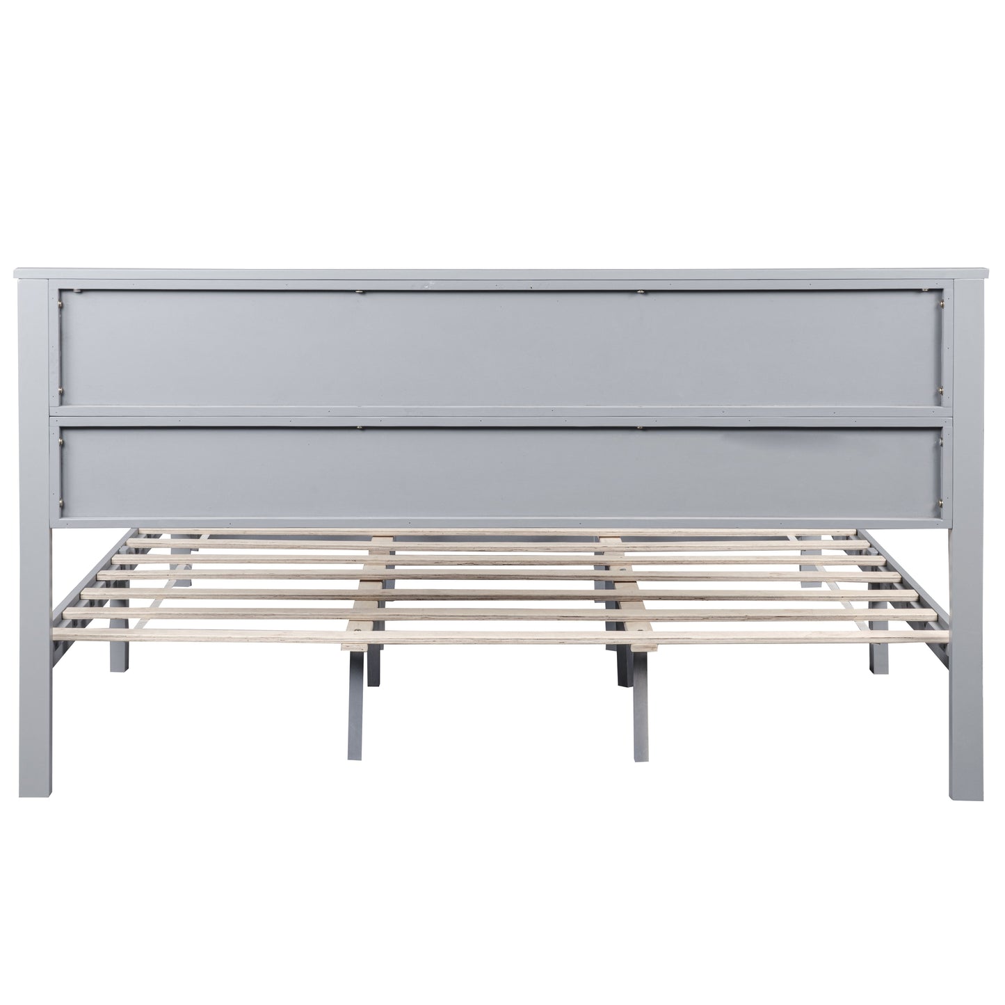 Farmhouse Style King Size Bed with Barn Door Designed Headboard and Footboard, Pinewood Bed with Strengthened Bed Frame,Grey image 12