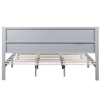 Farmhouse Style King Size Bed with Barn Door Designed Headboard and Footboard, Pinewood Bed with Strengthened Bed Frame,Grey image 12