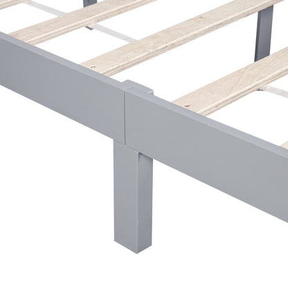 Farmhouse Style King Size Bed with Barn Door Designed Headboard and Footboard, Pinewood Bed with Strengthened Bed Frame,Grey image 6