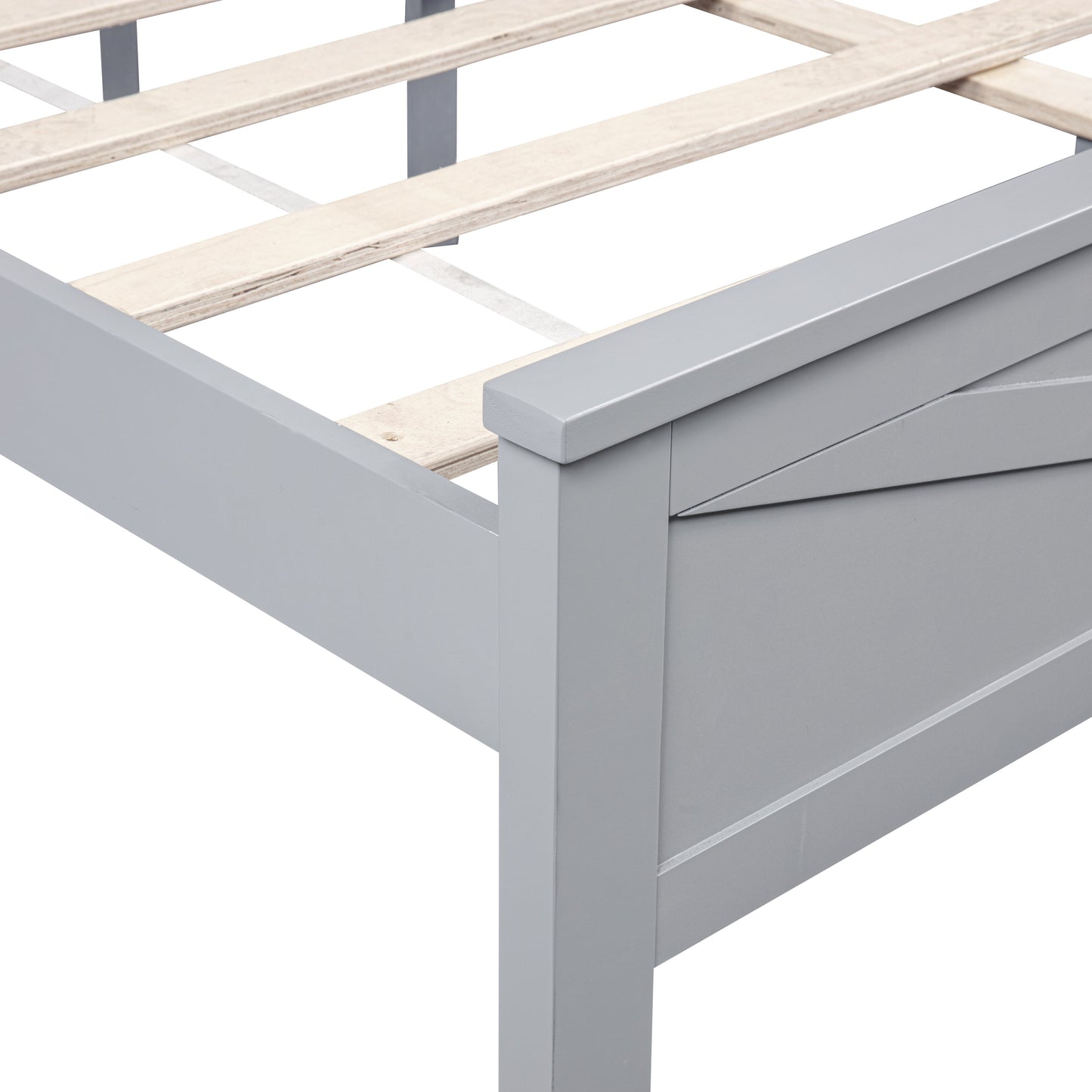 Farmhouse Style King Size Bed with Barn Door Designed Headboard and Footboard, Pinewood Bed with Strengthened Bed Frame,Grey image 7