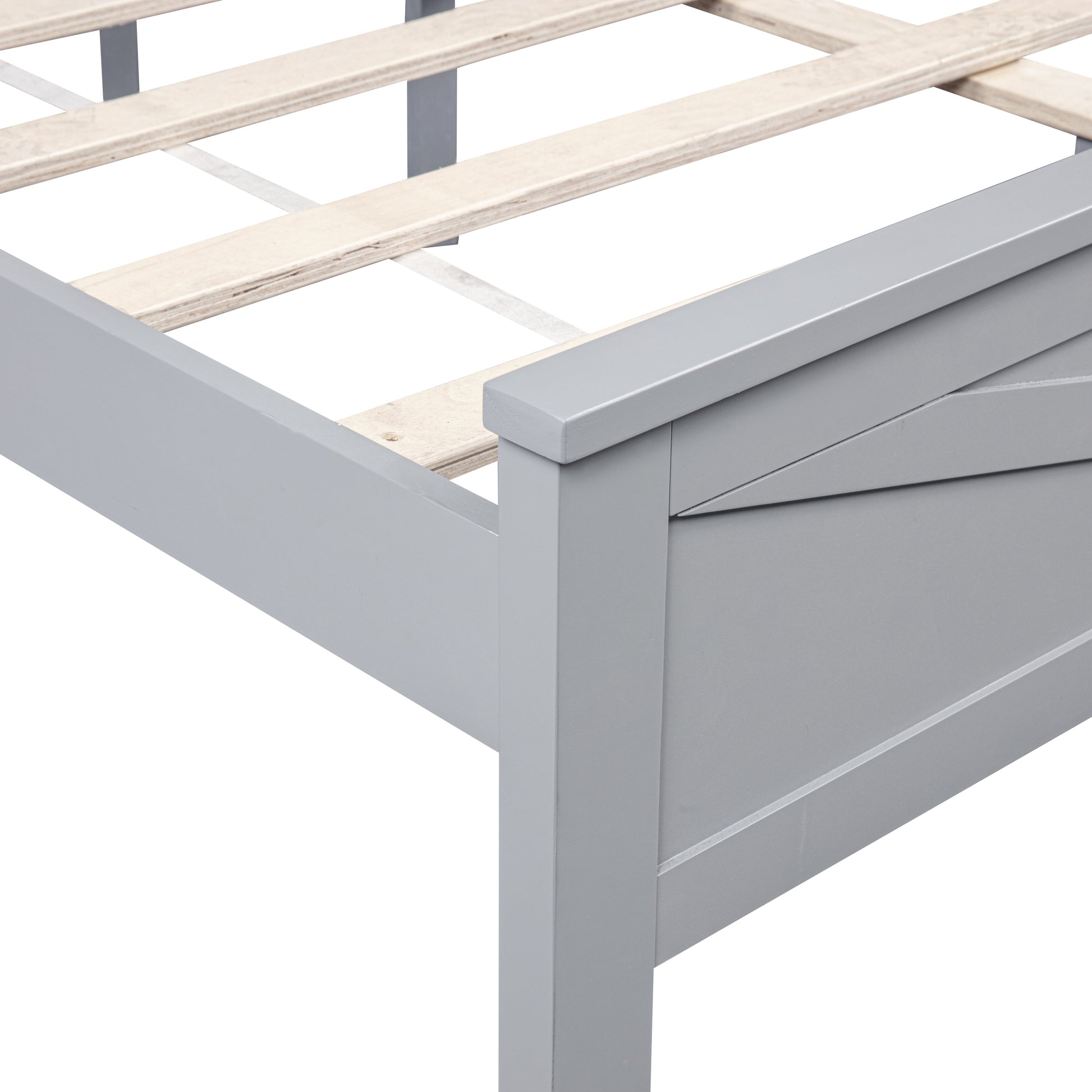 Farmhouse Style King Size Bed with Barn Door Designed Headboard and Footboard, Pinewood Bed with Strengthened Bed Frame,Grey image 7