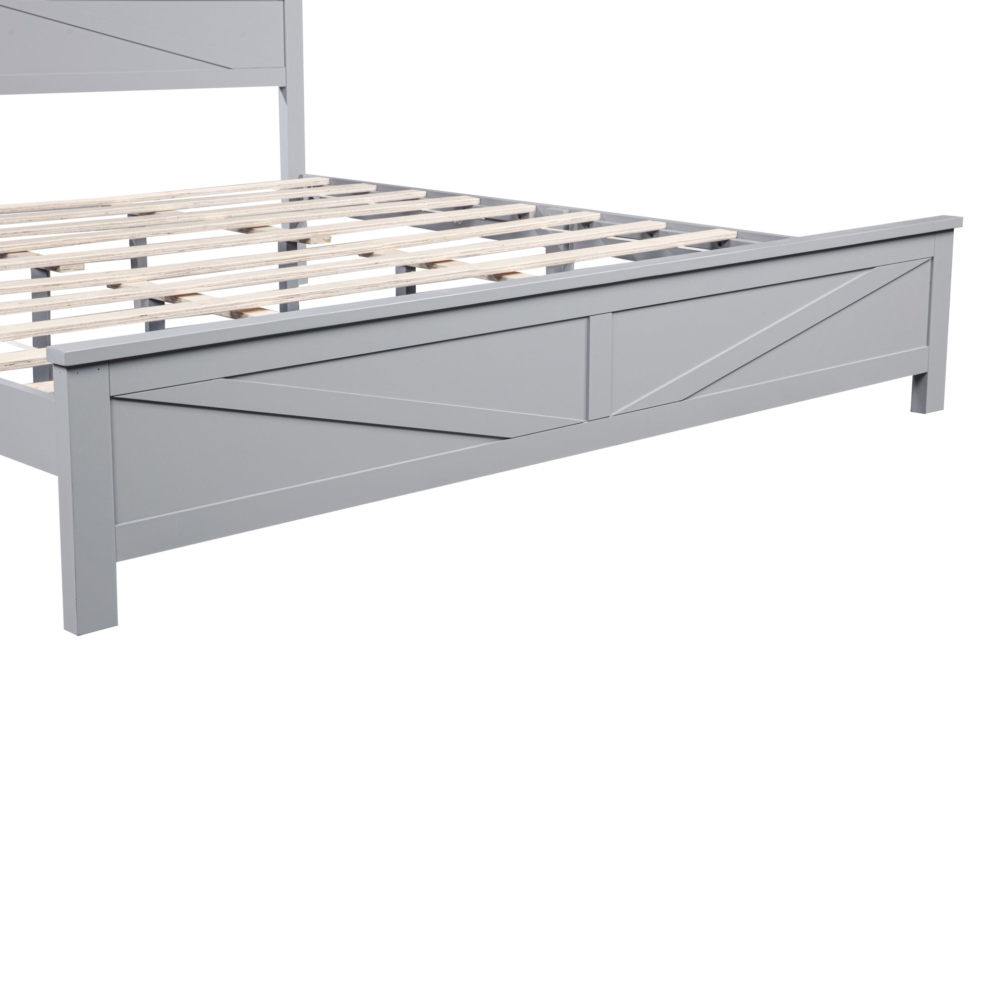 Farmhouse Style King Size Bed with Barn Door Designed Headboard and Footboard, Pinewood Bed with Strengthened Bed Frame,Grey image 9