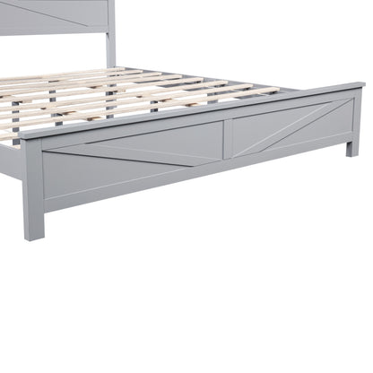Farmhouse Style King Size Bed with Barn Door Designed Headboard and Footboard, Pinewood Bed with Strengthened Bed Frame,Grey image 9