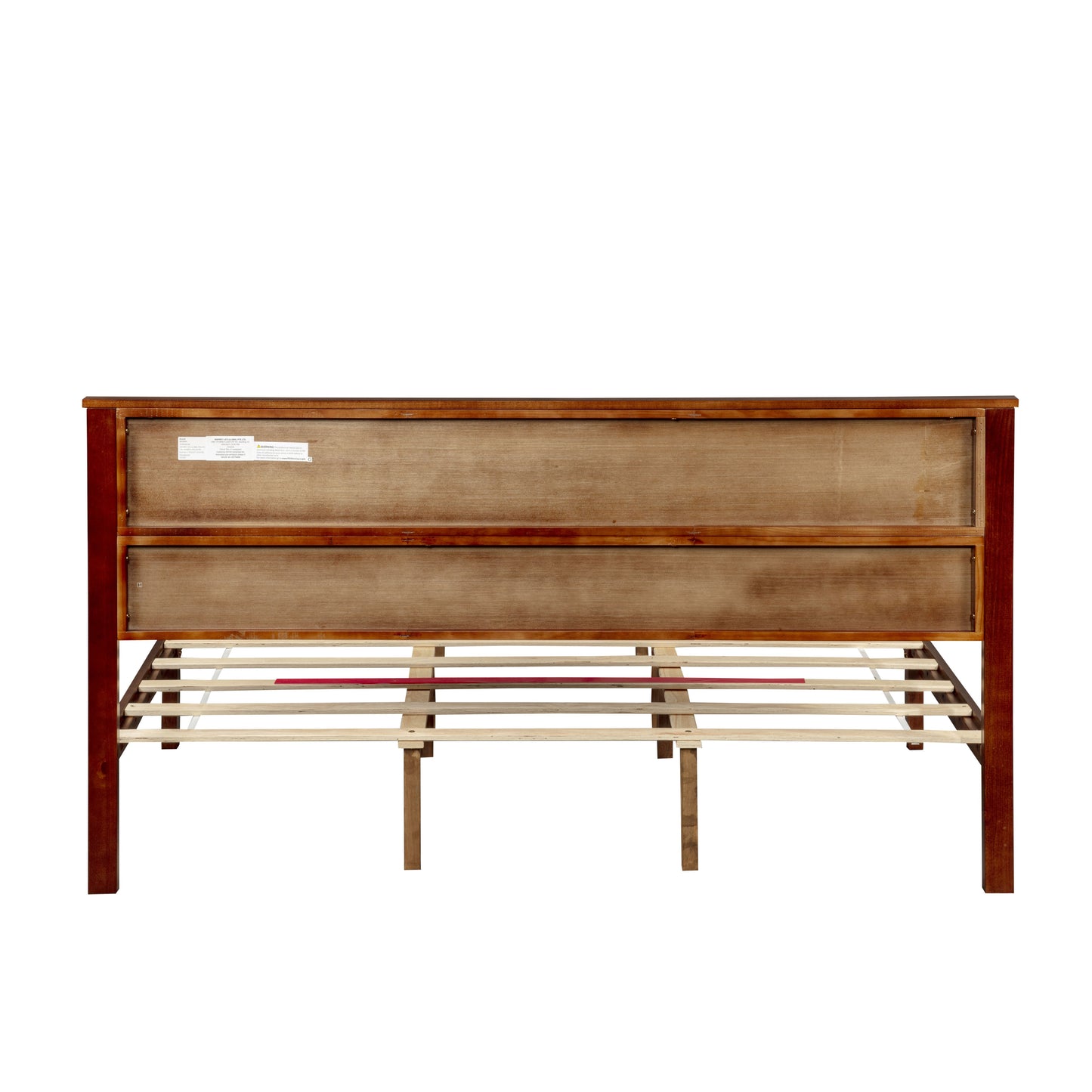 Farmhouse Style King Size Bed with Barn Door Designed Headboard and Footboard, Pinewood Bed with Strengthened Bed Frame,Walnut image 10
