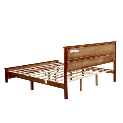 Farmhouse Style King Size Bed with Barn Door Designed Headboard and Footboard, Pinewood Bed with Strengthened Bed Frame,Walnut image 11