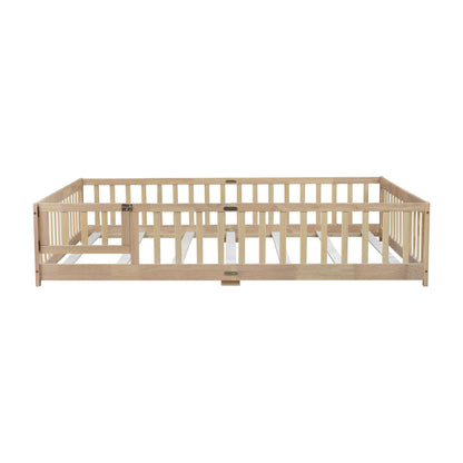 Queen Size Floor Bed with Fence,Door,Rubber Wood Floor Bed with Safety Guardrails,Natural (Old Sku W504P286389) image 12