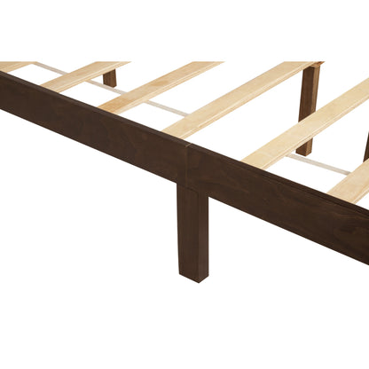 Traditional Style King Size Bed with Headboard and Footboard, Pinewood Bed with Strengthened Bed Frame,Walnut image 10