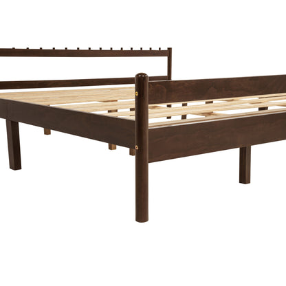 Traditional Style King Size Bed with Headboard and Footboard, Pinewood Bed with Strengthened Bed Frame,Walnut image 11