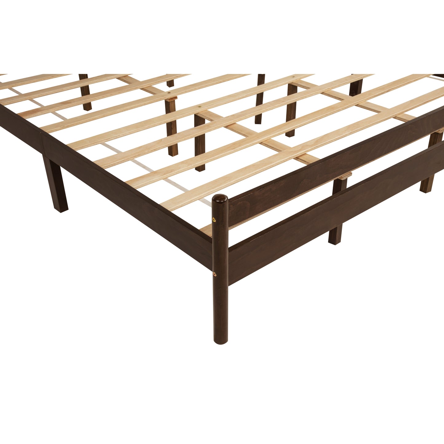 Traditional Style King Size Bed with Headboard and Footboard, Pinewood Bed with Strengthened Bed Frame,Walnut image 12