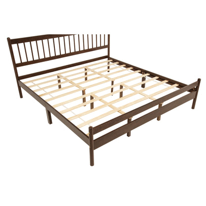 Traditional Style King Size Bed with Headboard and Footboard, Pinewood Bed with Strengthened Bed Frame,Walnut image 2