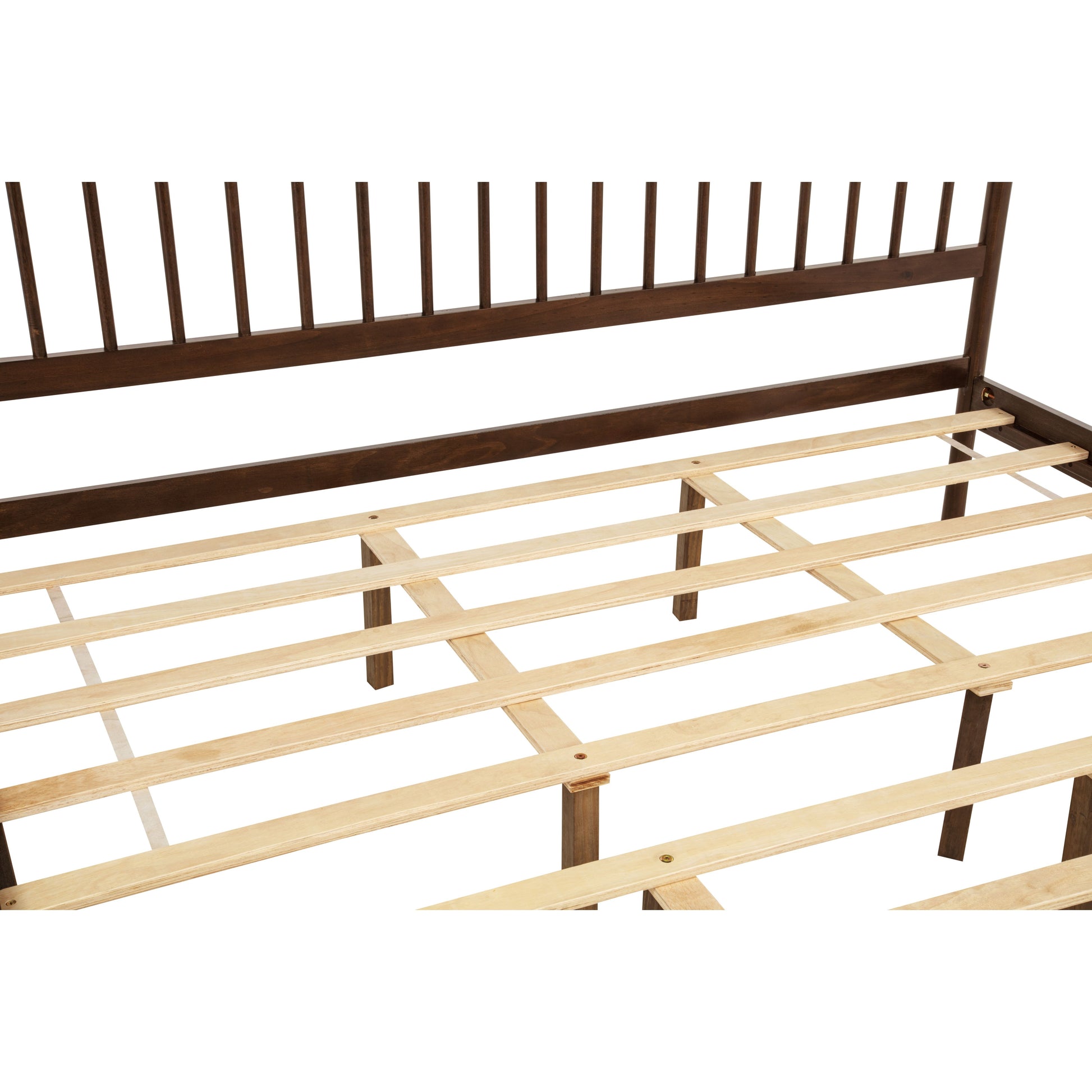 Traditional Style King Size Bed with Headboard and Footboard, Pinewood Bed with Strengthened Bed Frame,Walnut image 4