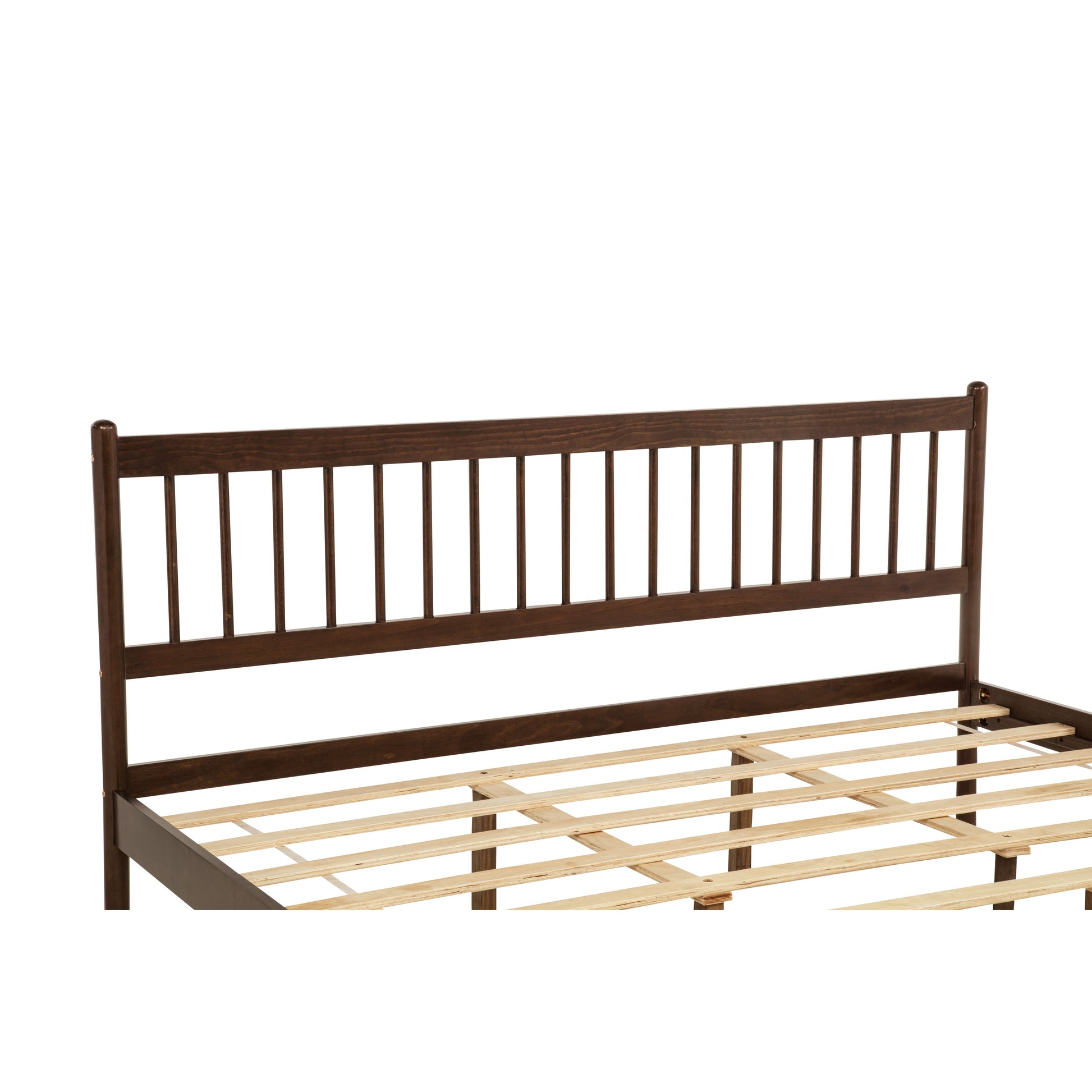 Traditional Style King Size Bed with Headboard and Footboard, Pinewood Bed with Strengthened Bed Frame,Walnut image 7