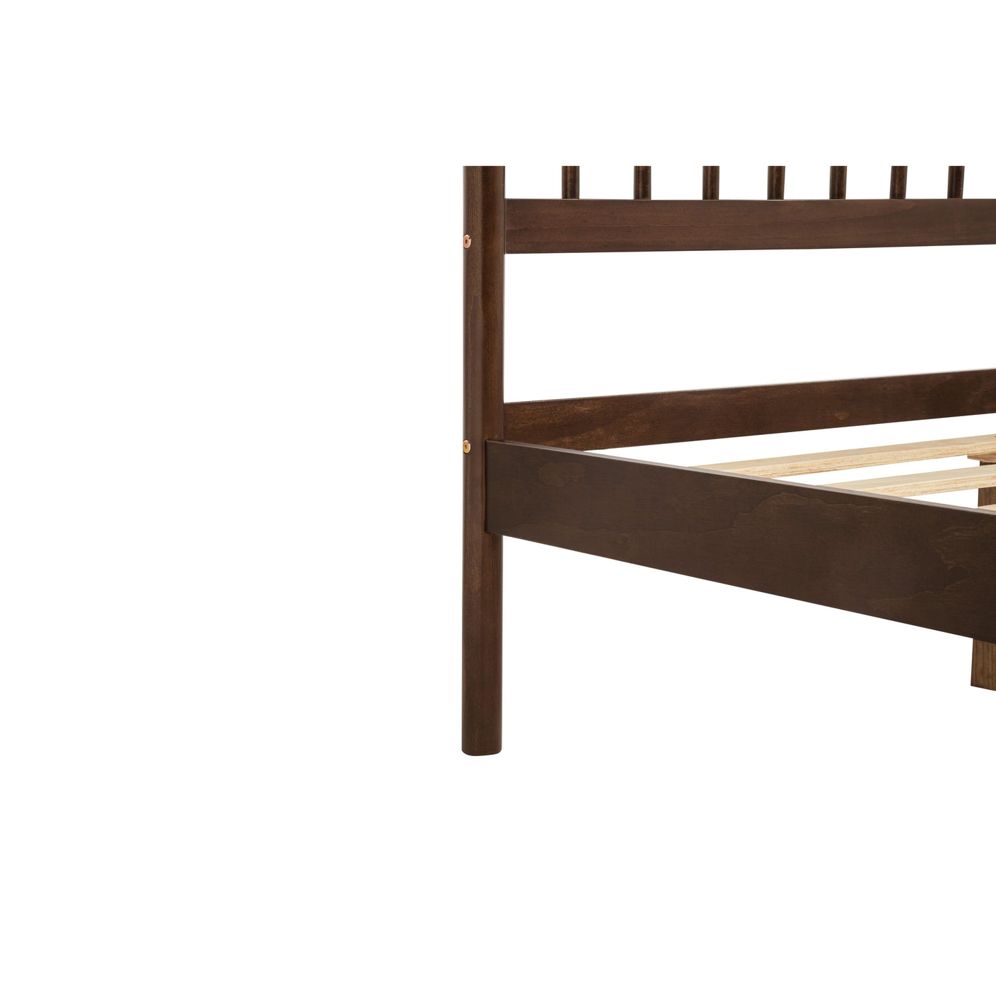 Traditional Style King Size Bed with Headboard and Footboard, Pinewood Bed with Strengthened Bed Frame,Walnut image 9