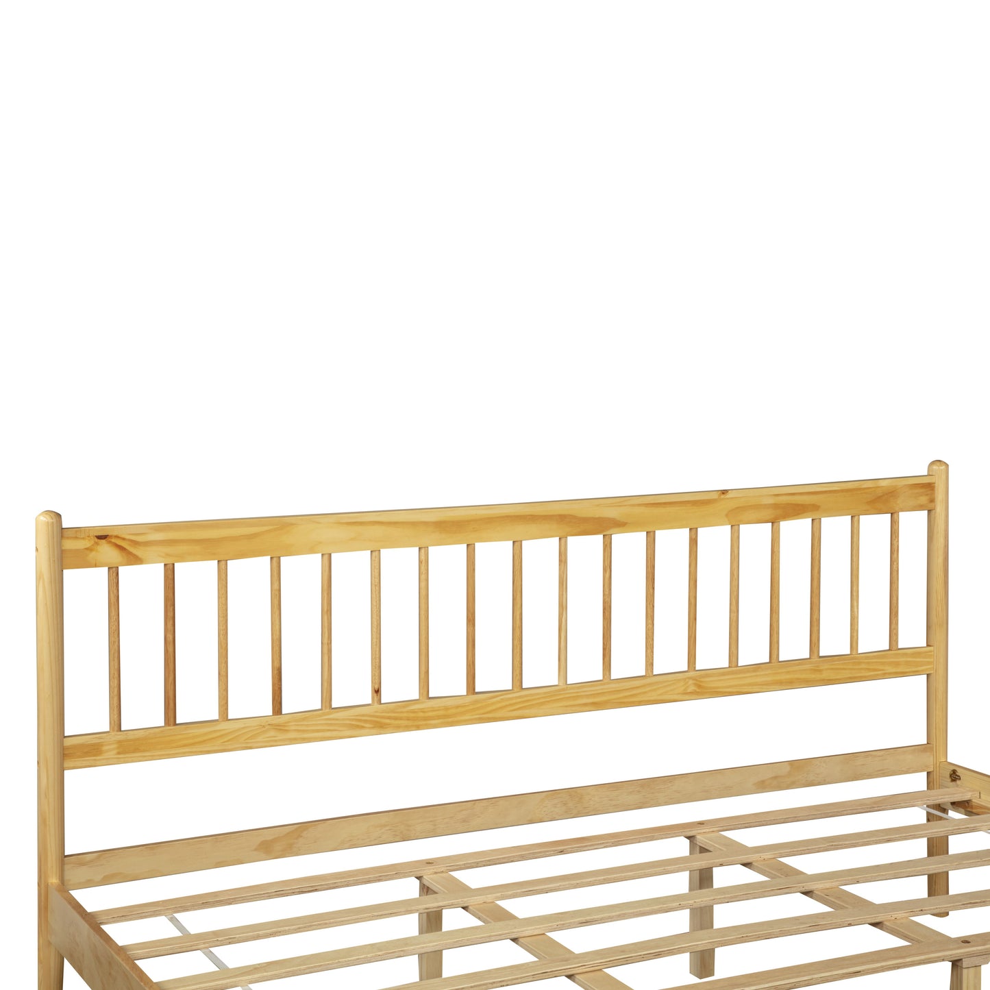 Traditional Style King Size Bed with Headboard and Footboard, Pinewood Bed with Strengthened Bed Frame,Natural image 10