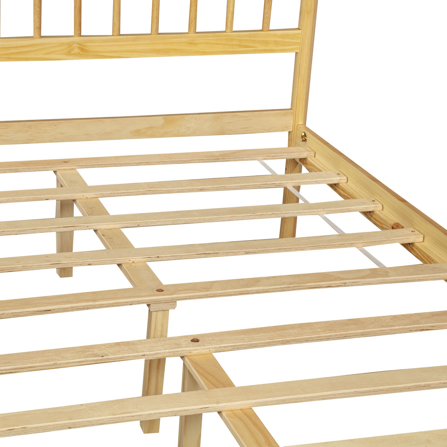 Traditional Style King Size Bed with Headboard and Footboard, Pinewood Bed with Strengthened Bed Frame,Natural image 4