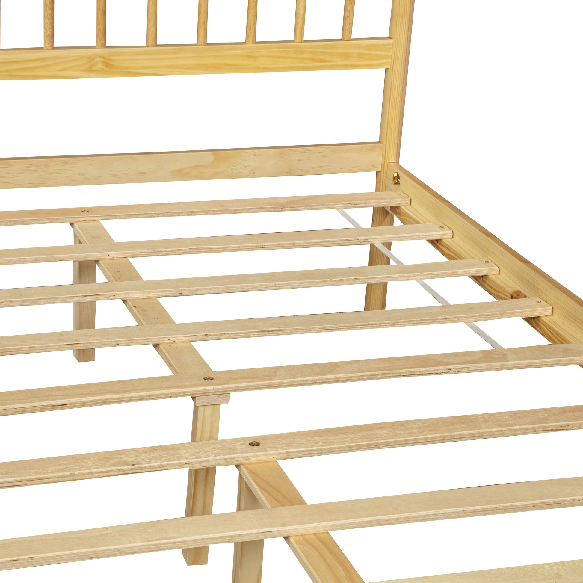 Traditional Style King Size Bed with Headboard and Footboard, Pinewood Bed with Strengthened Bed Frame,Natural image 4