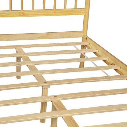 Traditional Style King Size Bed with Headboard and Footboard, Pinewood Bed with Strengthened Bed Frame,Natural image 4