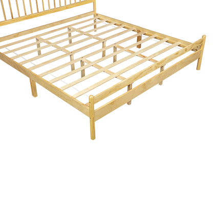 Traditional Style King Size Bed with Headboard and Footboard, Pinewood Bed with Strengthened Bed Frame,Natural image 5