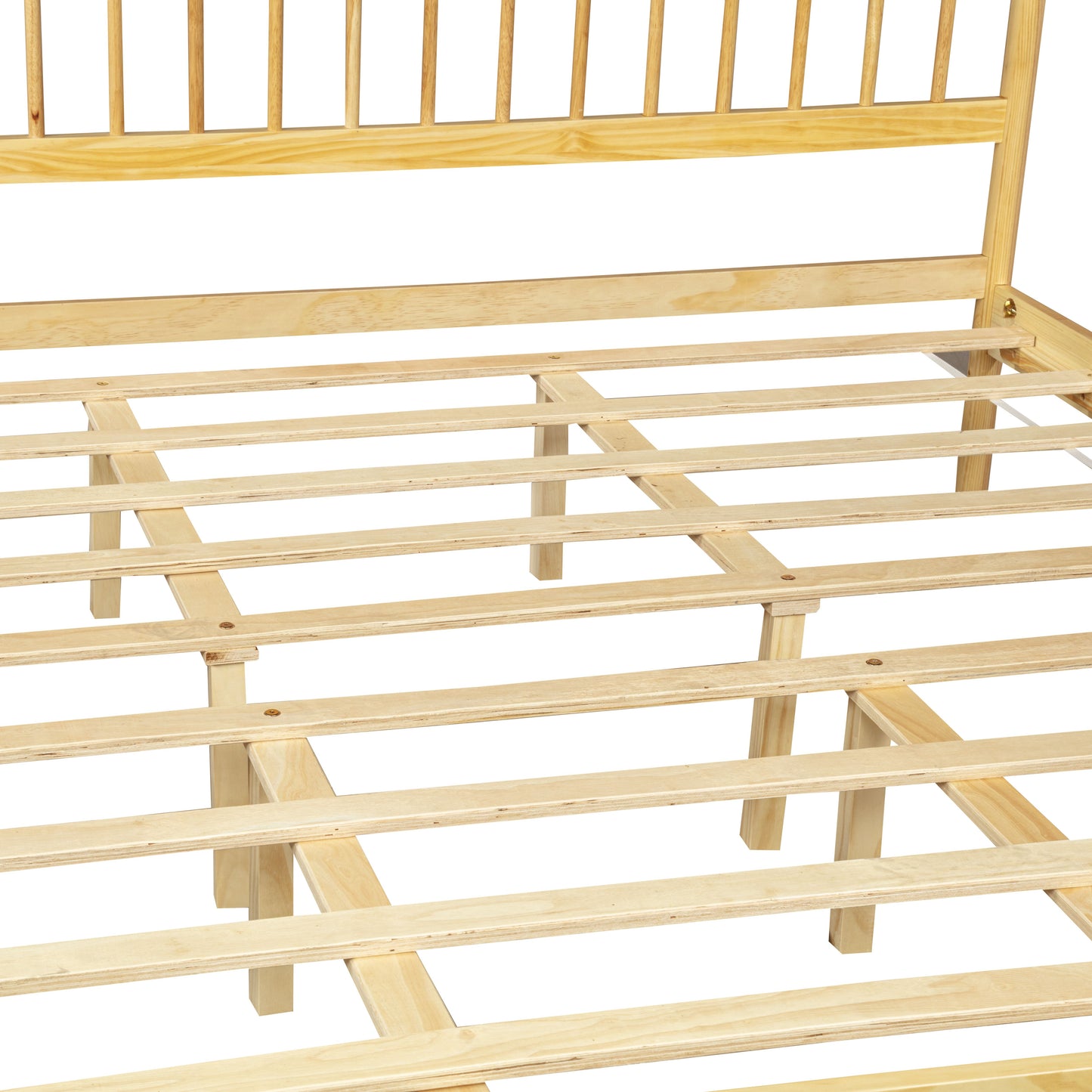 Traditional Style King Size Bed with Headboard and Footboard, Pinewood Bed with Strengthened Bed Frame,Natural image 6