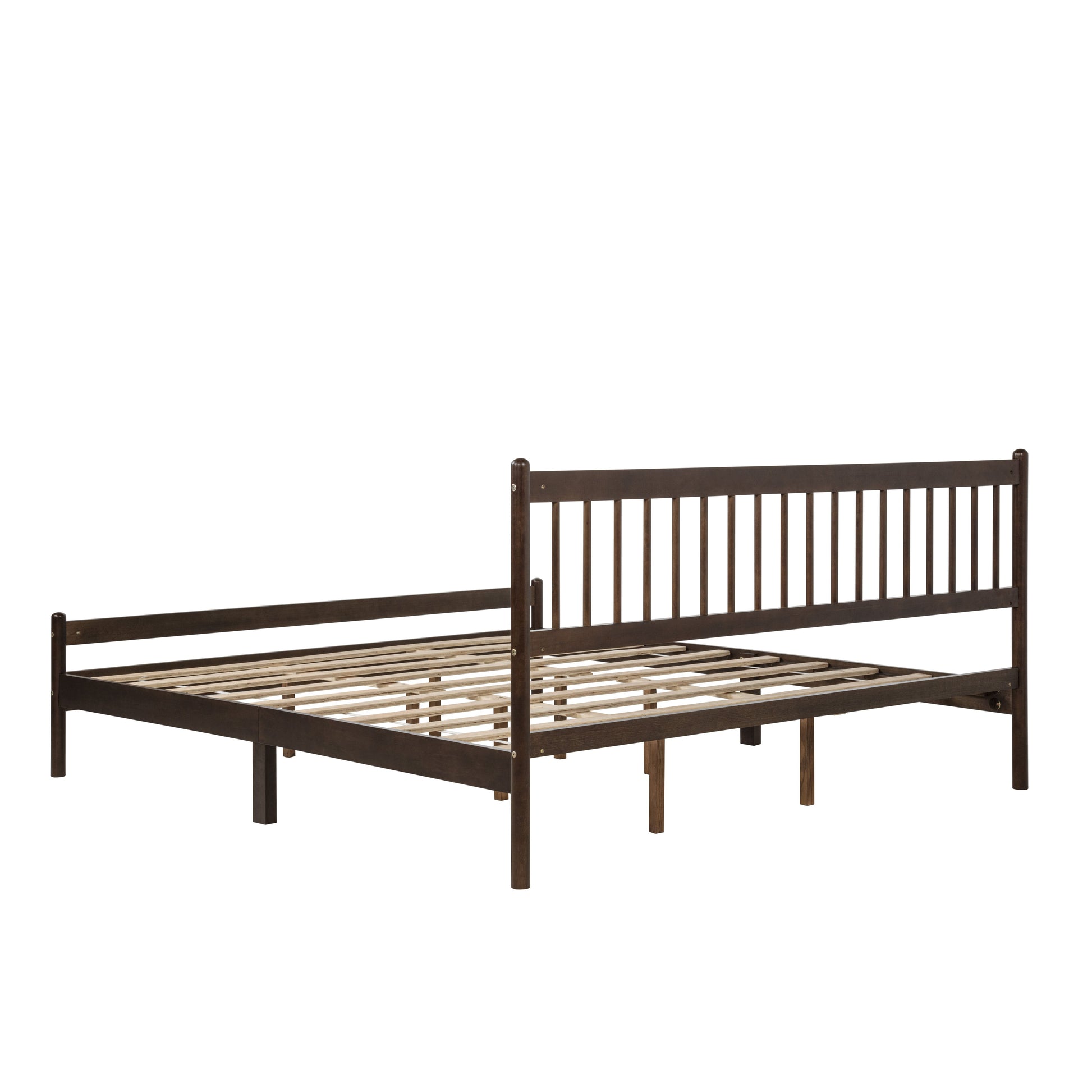 Traditional Style King Size Bed with Headboard and Footboard, Pinewood Bed with Strengthened Bed Frame,Brown image 10