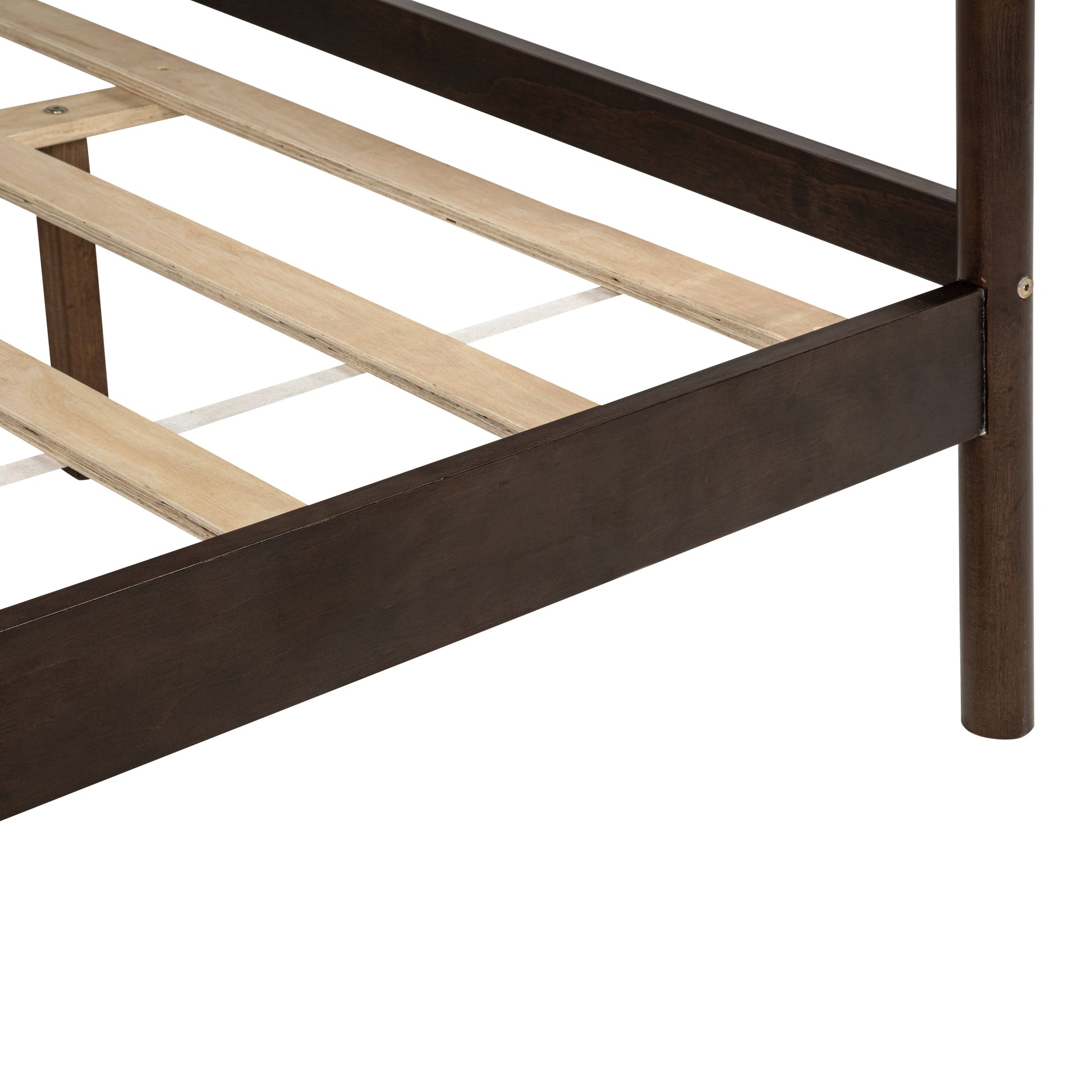 Traditional Style King Size Bed with Headboard and Footboard, Pinewood Bed with Strengthened Bed Frame,Brown image 11