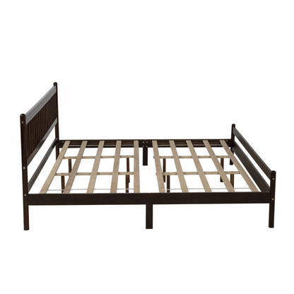 Traditional Style King Size Bed with Headboard and Footboard, Pinewood Bed with Strengthened Bed Frame,Brown image 12