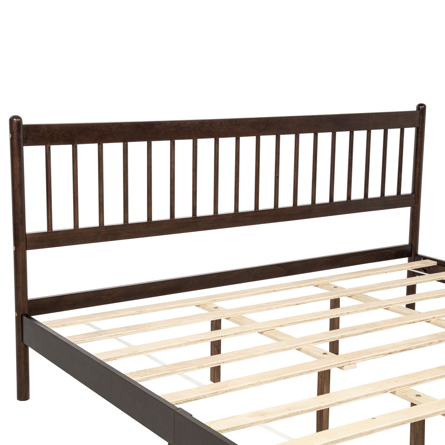 Traditional Style King Size Bed with Headboard and Footboard, Pinewood Bed with Strengthened Bed Frame,Brown image 2