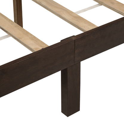 Traditional Style King Size Bed with Headboard and Footboard, Pinewood Bed with Strengthened Bed Frame,Brown image 5