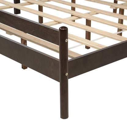 Traditional Style King Size Bed with Headboard and Footboard, Pinewood Bed with Strengthened Bed Frame,Brown image 8