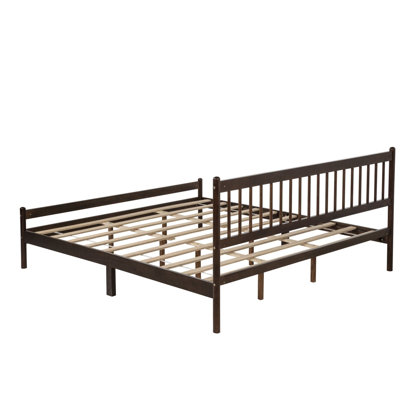 Traditional Style King Size Bed with Headboard and Footboard, Pinewood Bed with Strengthened Bed Frame,Brown image 9