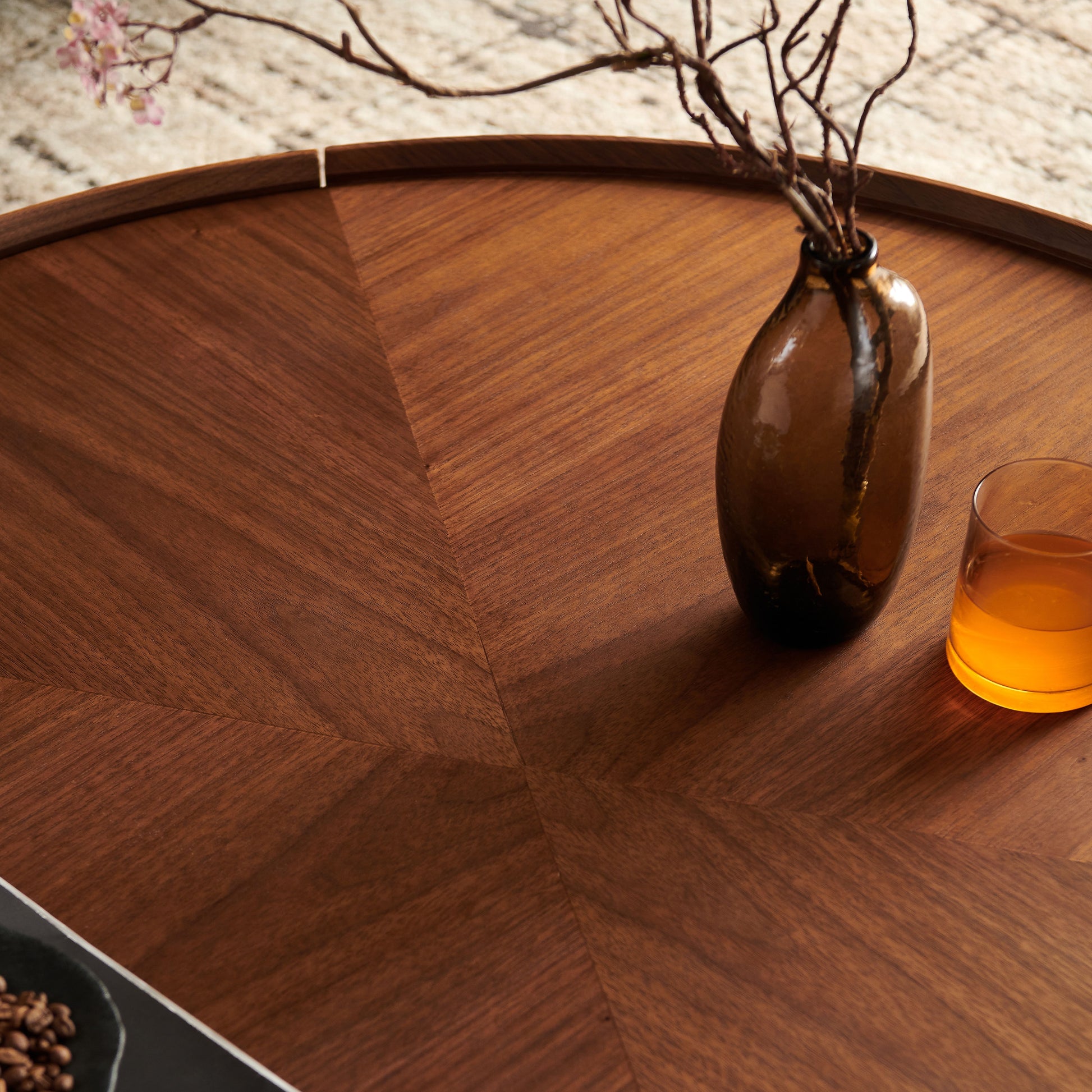 35.4-inch coffee tables, circular walnut design, suitable for living rooms, walnut material, suitable for bedrooms, living rooms, and offices image 2