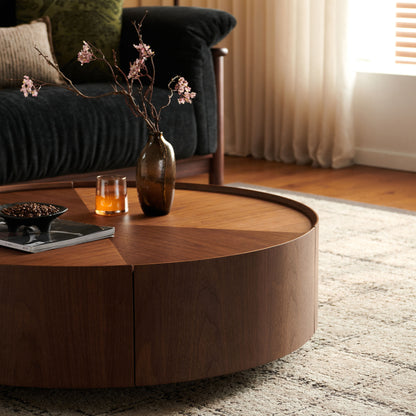 35.4-inch coffee tables, circular walnut design, suitable for living rooms, walnut material, suitable for bedrooms, living rooms, and offices image 4