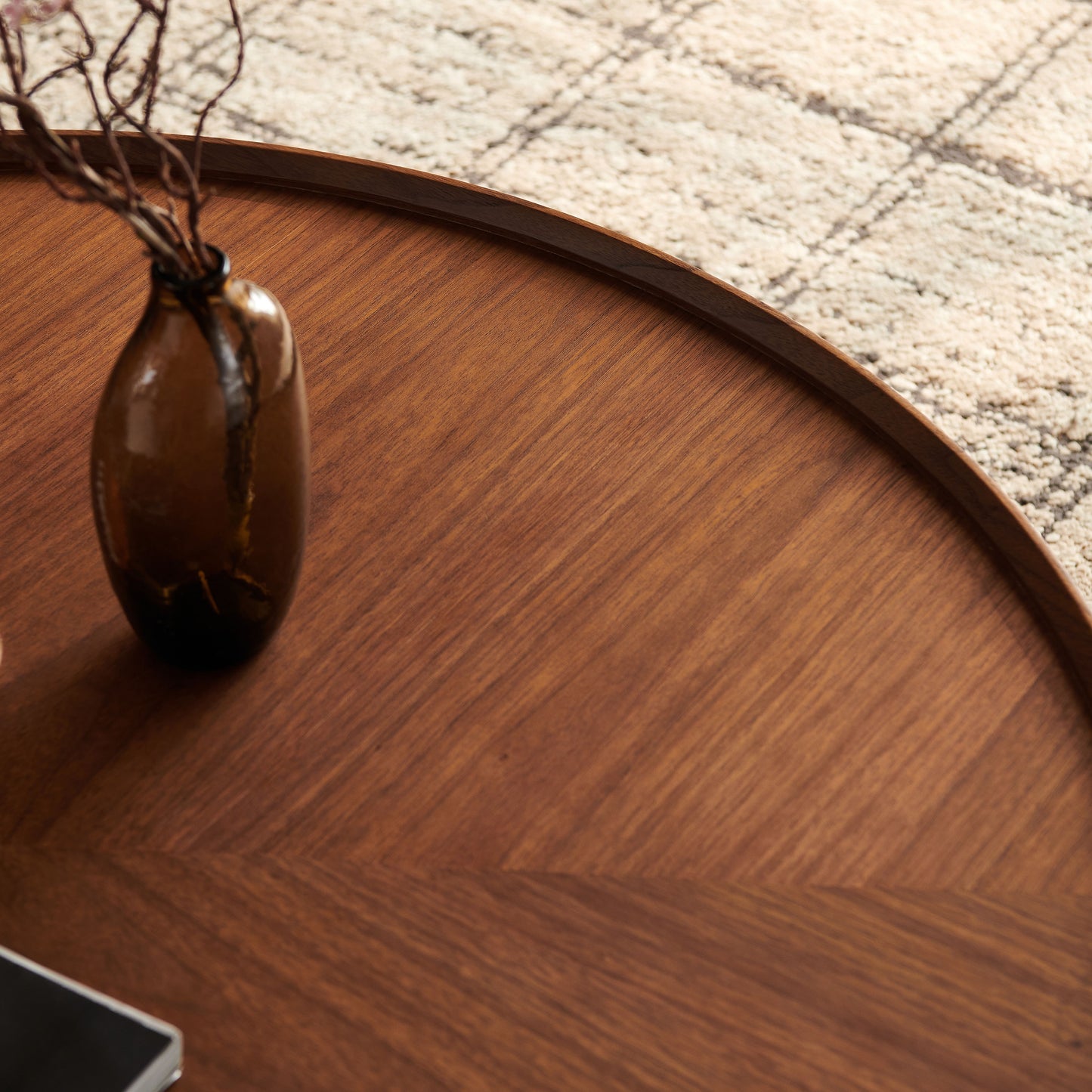 35.4-inch coffee tables, circular walnut design, suitable for living rooms, walnut material, suitable for bedrooms, living rooms, and offices image 6