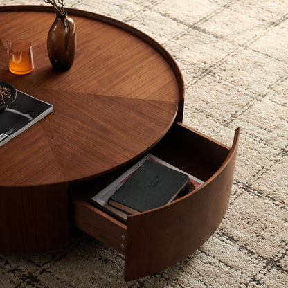35.4-inch coffee tables, circular walnut design, suitable for living rooms, walnut material, suitable for bedrooms, living rooms, and offices image 9