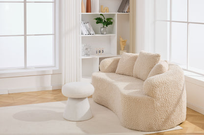 066-Teddy Fabric Soft-padded Footstool, Mushroom shaped Ottoman, Shoe-changing Stool, Makeup Stool,No Installation Required, Suitable For Bedrooms, Living Rooms, Powder Rooms Or Entrances, White image 10