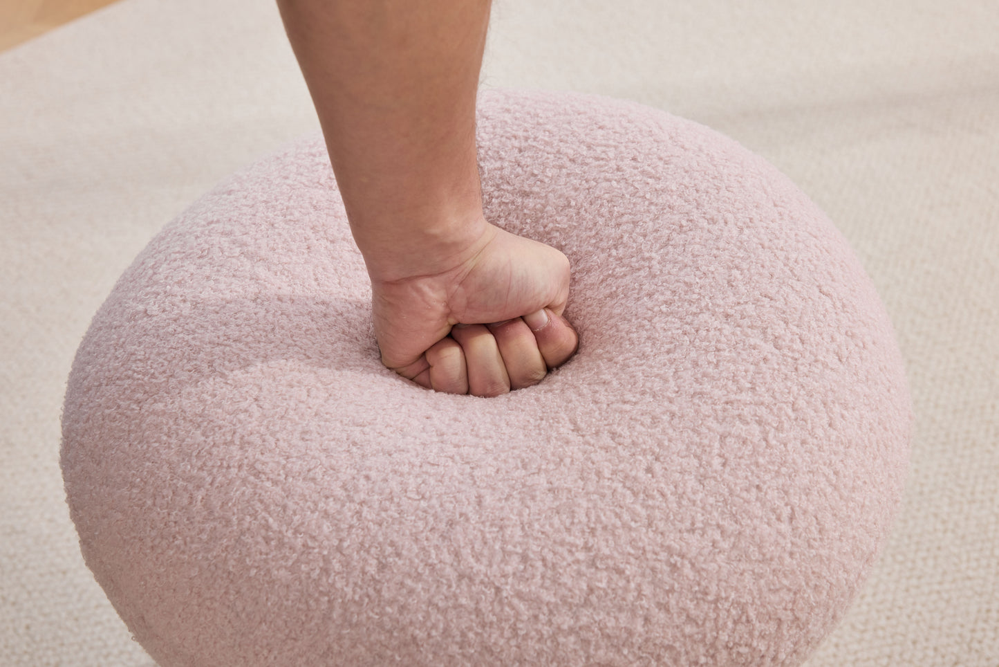 066-Teddy Fabric Soft-padded Footstool, Mushroom shaped Ottoman, Shoe-changing Stool, Makeup Stool,No Installation Required, Suitable For Bedrooms, Living Rooms, Powder Rooms Or Entrances, Pink image 11