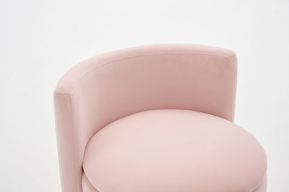 075-Velvet Fabric Swivel Accent Chair, Comfy Barrel Vanity Chair With Curved Backrest, Upholstered Storage Chair For Primary Living Room, Pink image 2