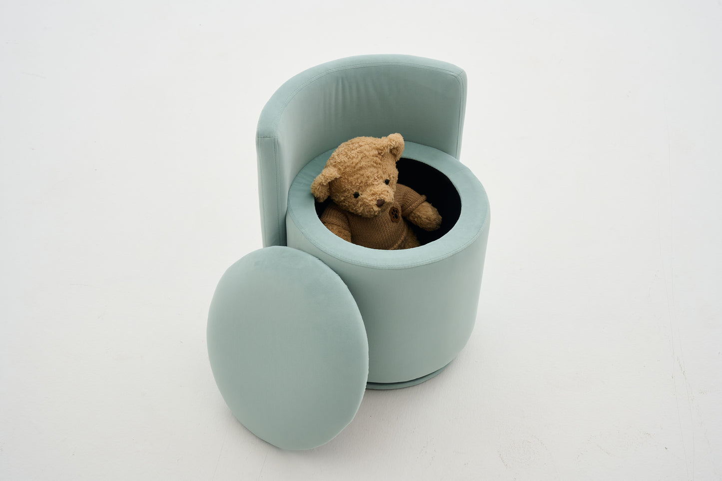 075-Velvet Fabric Swivel Accent Chair, Comfy Barrel Vanity Chair With Curved Backrest, Upholstered Storage Chair For Primary Living Room, Aqua image 2