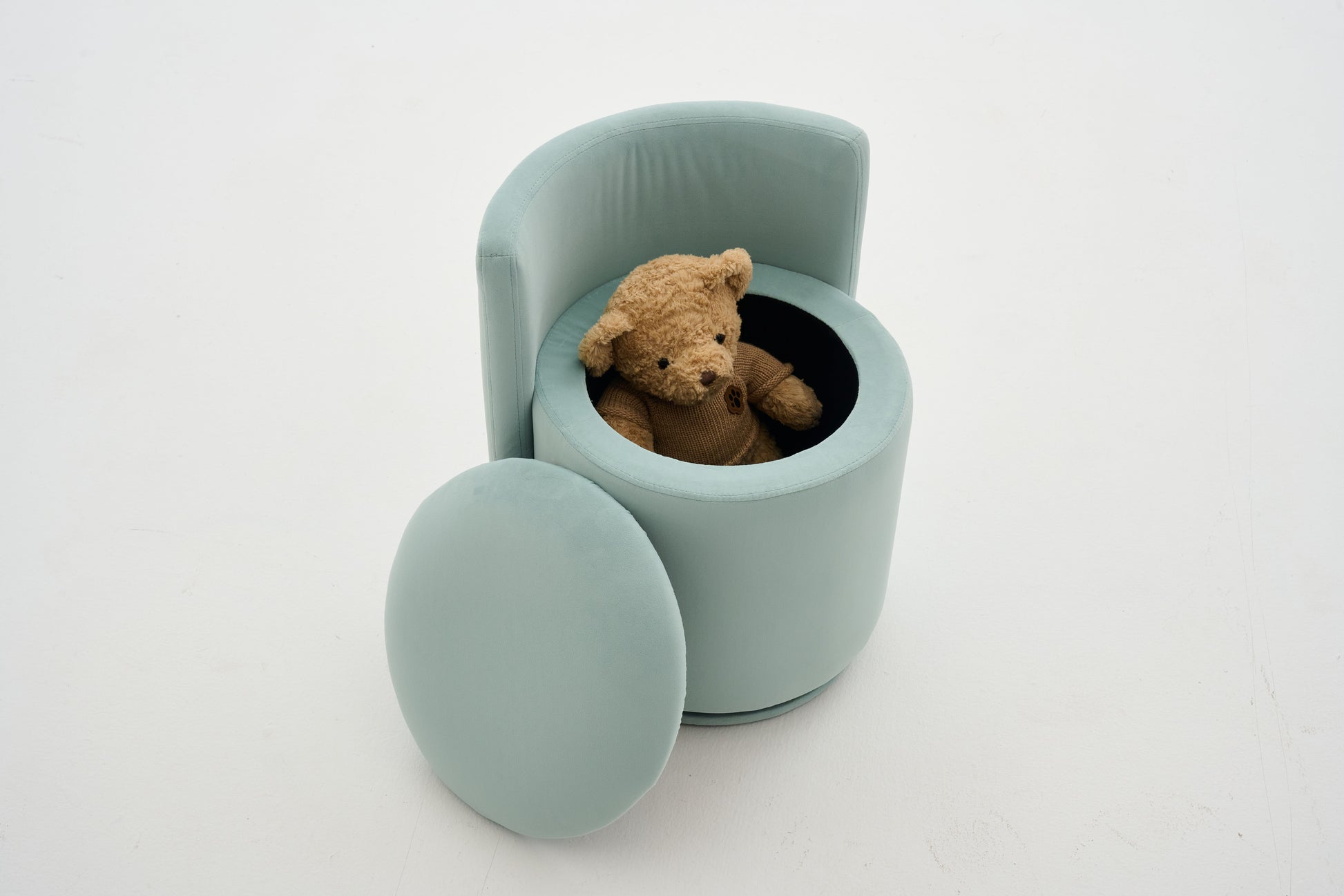 075-Velvet Fabric Swivel Accent Chair, Comfy Barrel Vanity Chair With Curved Backrest, Upholstered Storage Chair For Primary Living Room, Aqua image 2