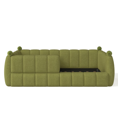 Twin Size Kids Soft Upholstered Floor Bed, Montessori Floor Bed with Full Surround Safety Rails, Low to Ground Child Bed Frame for Boys Girls, Green image 11