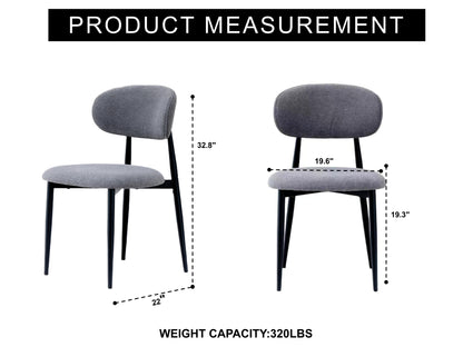 Fabric Dining Chairs, Upholstered Side Chairs with Black Metal Legs, 32.8" H x 19.6" W x 22" D, 19.3" Seat-High, Modern Kitchen Chairs for Dining Room, Living Room-Seat of 2,Black Frame and Grey Seat image 2